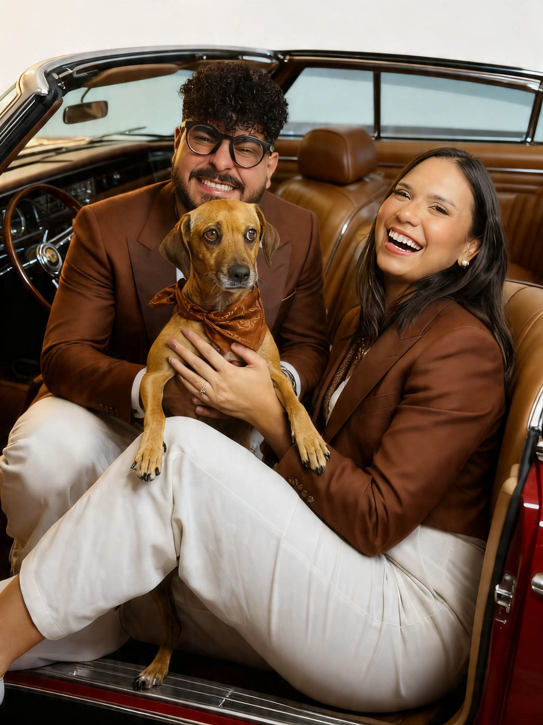 Foto en carro clásico hacia la celebración